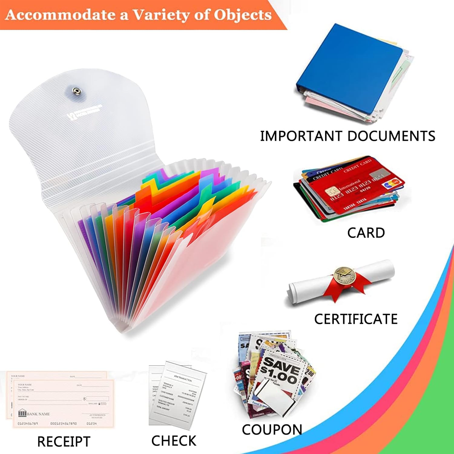 13 Pockets Accordion File Organizer, A6 Letter Size 7x4.3 Inch, Expanding Receipt Invoice Coupon Folder, Mini Money Card Wallet Holder, File Paper Document Container for Home Business Office School : Office Products
