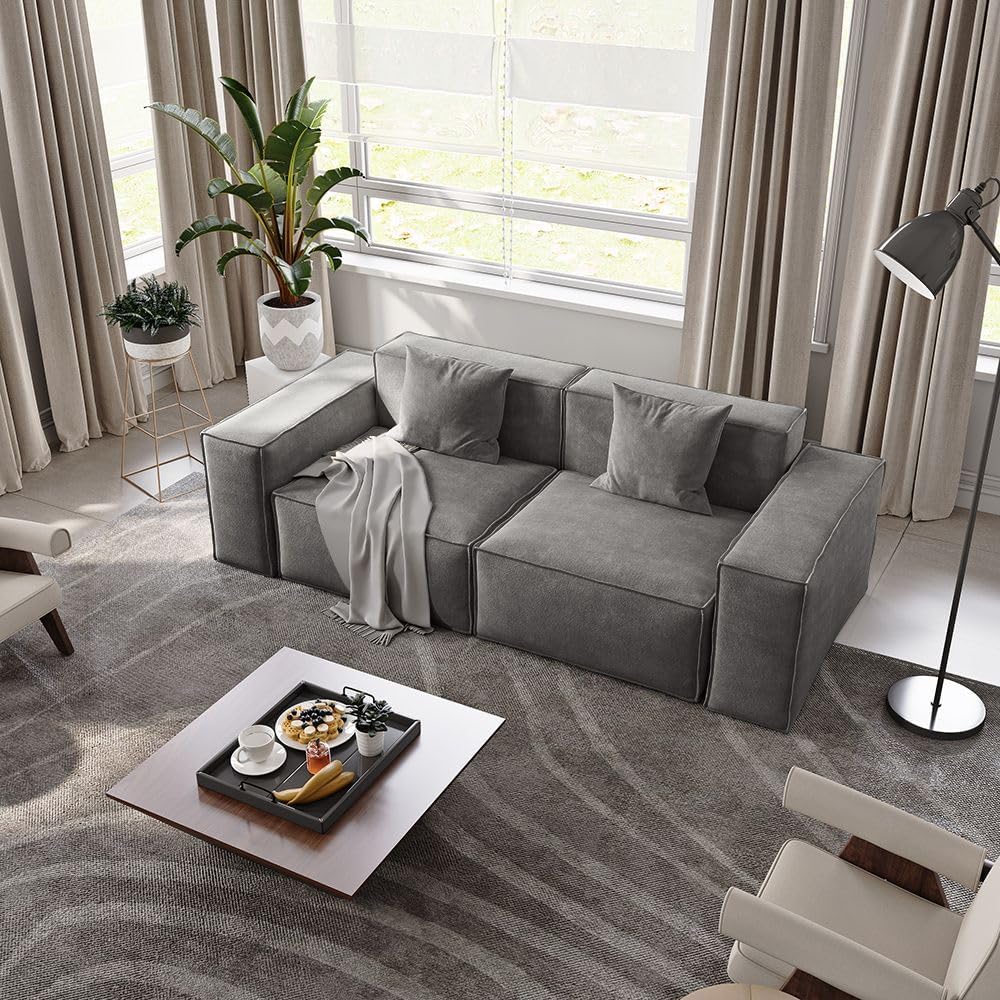 POVISON 83" Modular Sectional Sofa for Living Room Modern Large Sectional Couches Velvet Loveseat Oversized Deep Seat Sofa Set 2 Seater Big Comfy Cloud Couch for House Office