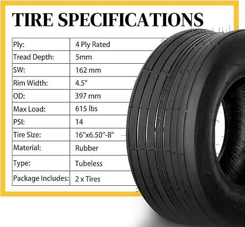 Miniatura 10 de MOTORHOT 2 neumáticos para cortacésped de jardín de 13 x 5.00-6 2PR, sin cámara, aptos para césped, carrito de golf, jardín, cortacésped, tractor,