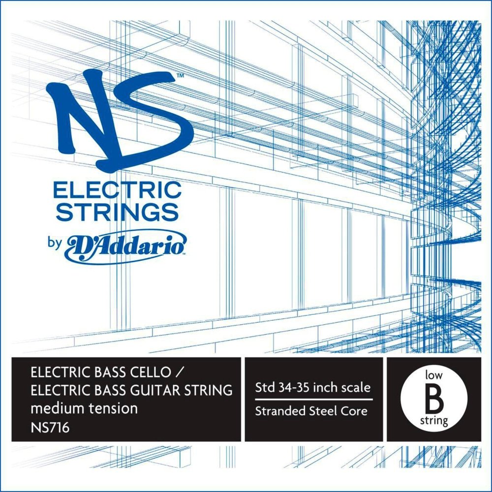 D'Addario Bowed Corde seule (Si grave) pour contrebasse/violoncelle D'Addario NS Electric, manche 4/4, tension Medium