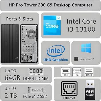 HP 2026 Pro Tower Business Desktop PC | Intel i3 4-Core up to 4.5GHz