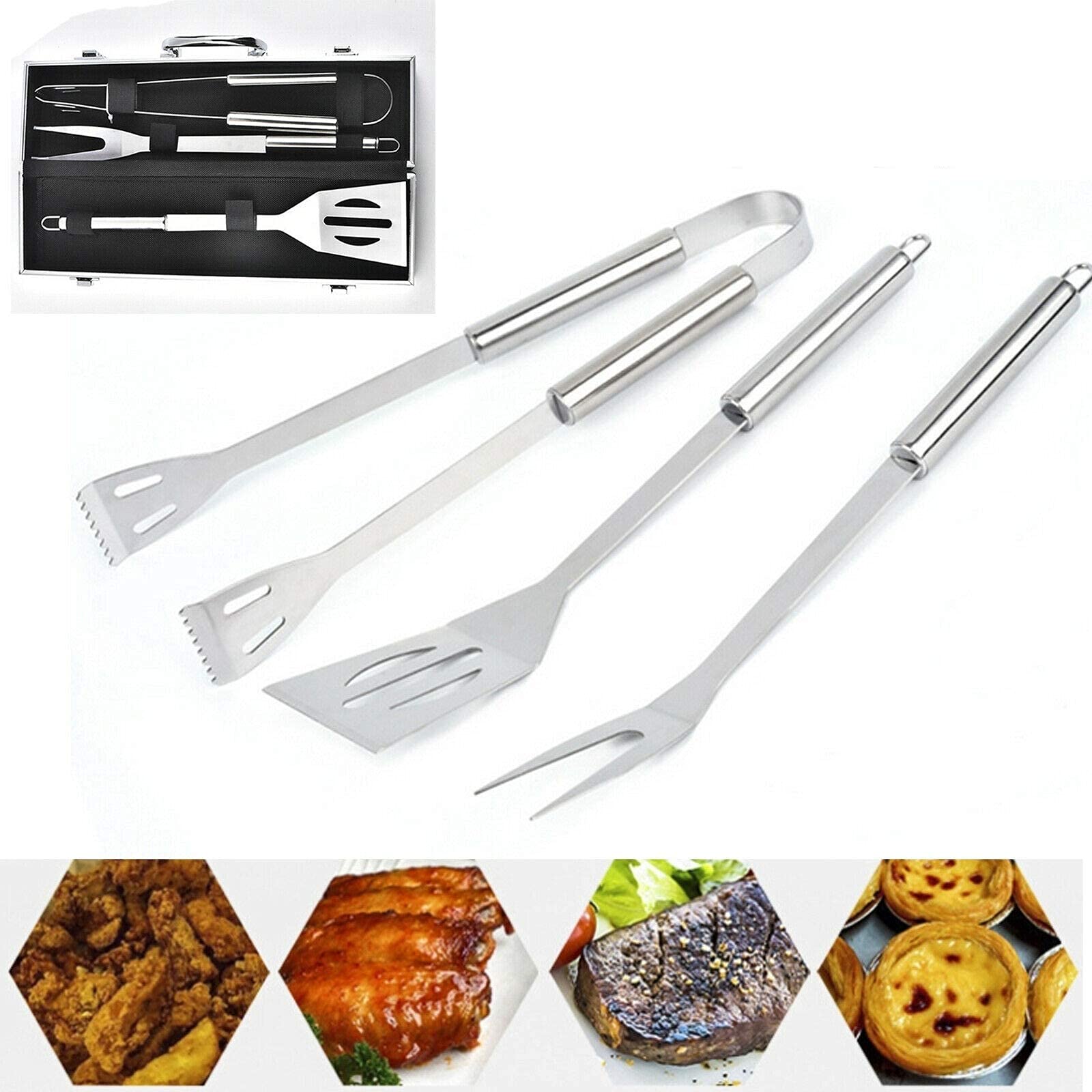 Set di attrezzi per barbecue per barbecue, set di utensili da cucina per barbecue in acciaio inossidabile da 3 pezzi con custodia per viaggi/campeggio/attività all'aperto – Kit per barbecue all'aperto