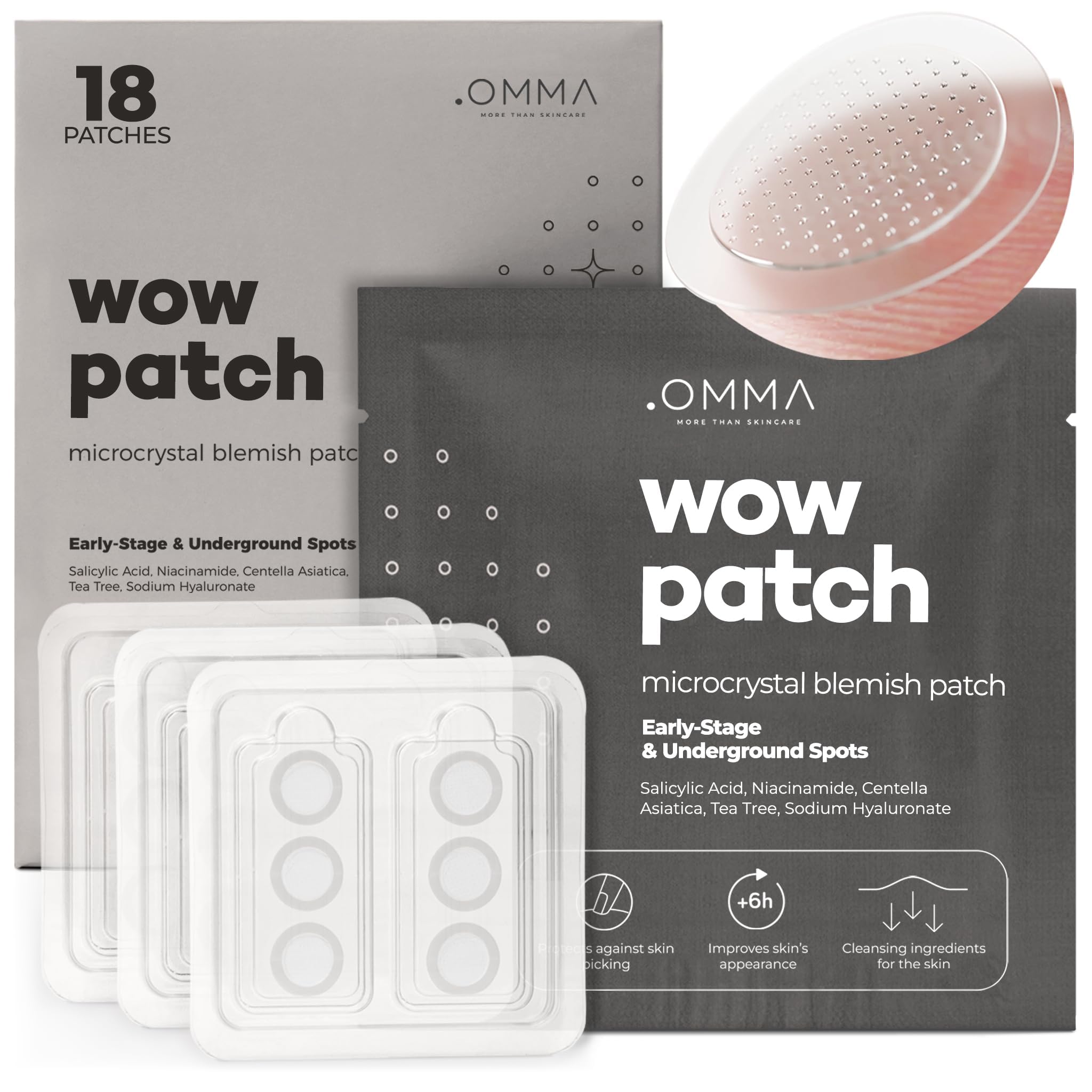OMMA Korean Microdart Acne Patch, Cystic Acne Treatment, Micropoint Pimple Patches for Face for Early-Stage Painful Zits, Salicylic Acid & Tea Tree - 17 mm Zit Stickers (18 Count)