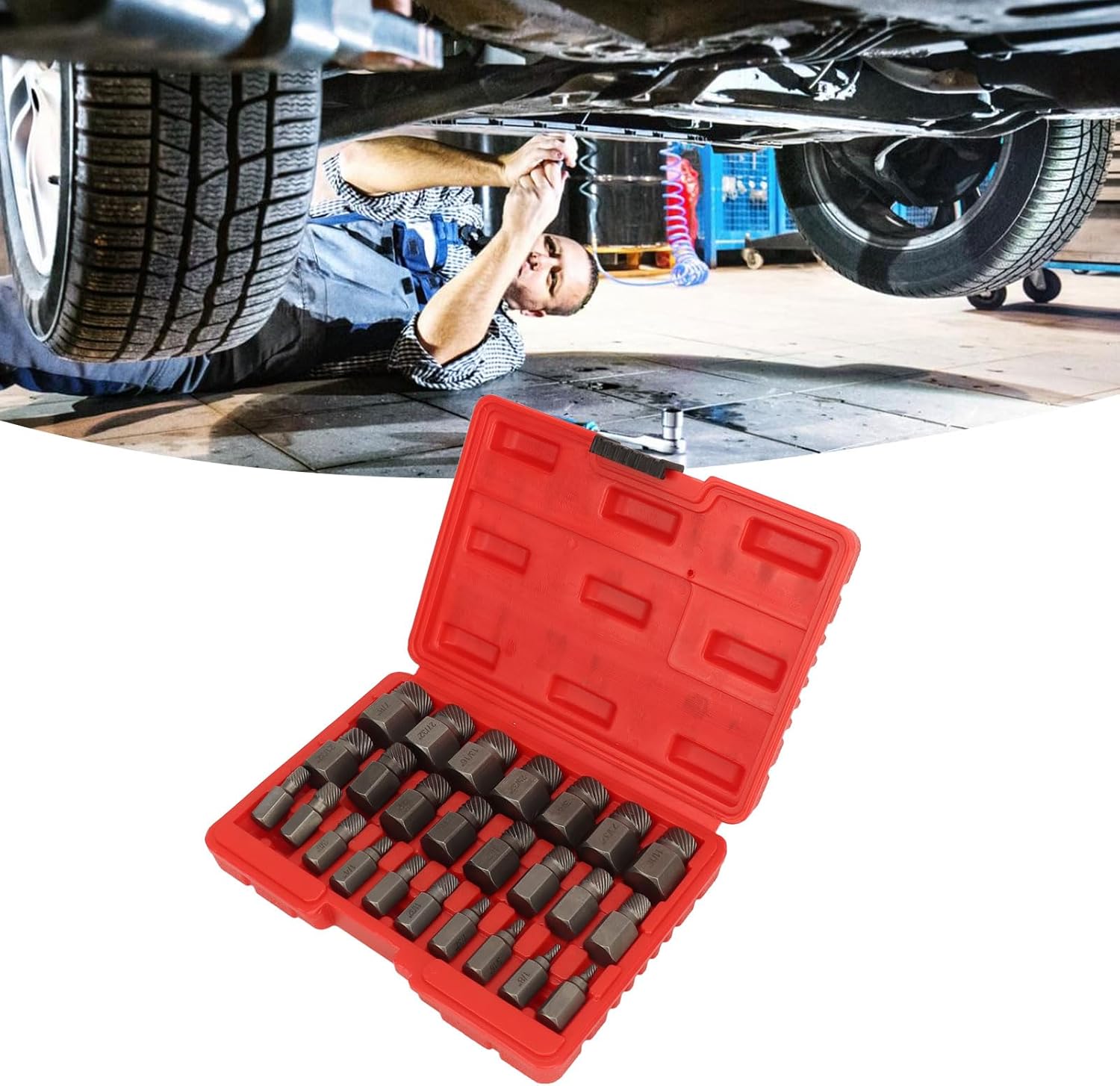 25PCS Screw Extractor Set Efficient Steel Easy Out Multi Spline Bolt Extractor Set for Power and Hand Tools