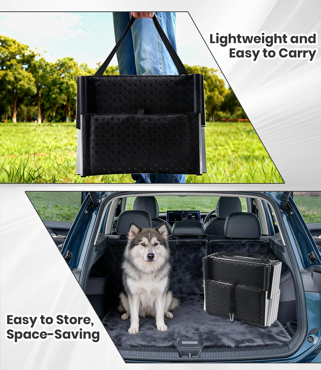 Scaletta per Cani, Pieghevole Scala per Cani Supporta Fino a 80 KG, Superficie Antiscivolo Scaletta Cane per Autovetture, SUV, Autocarri