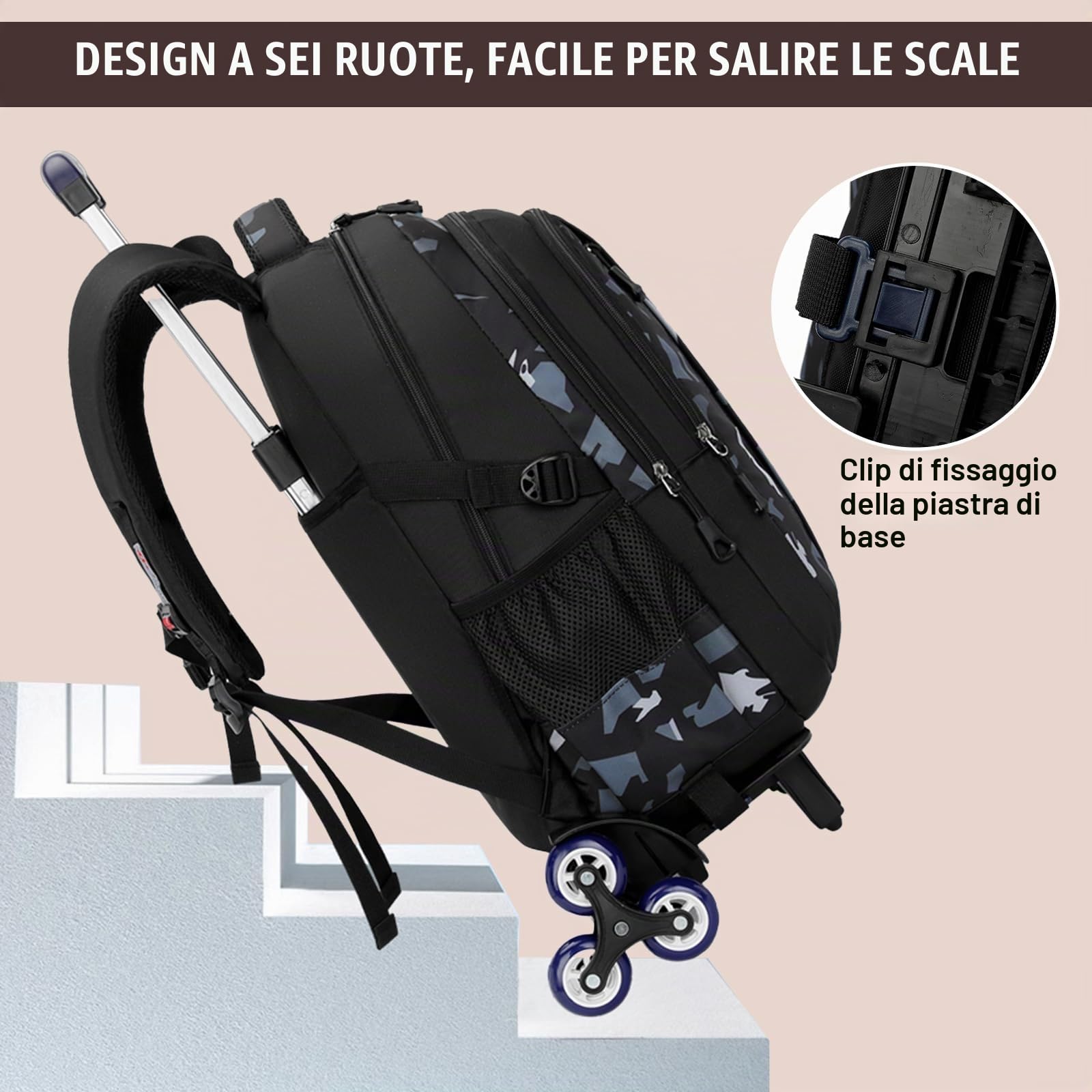 Amythe Zaino Trolley Scuola Elementare e Media Superiore, 16 Pollici Zaini con Ruote per Bambina Zainetto con Rotelle per Scuola Viaggi, 6 Ruote, Adatto per Ragazzo Adolescenti di 10-24 anni, Marrone