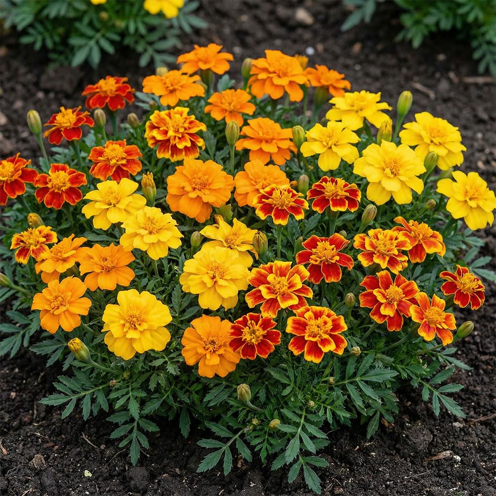 Tagetes Patula Nana Multicolor Seeds – Dwarf French Marigold Mix – Compact Annual Bedding Flower – Yellow, Orange & Red Blooms