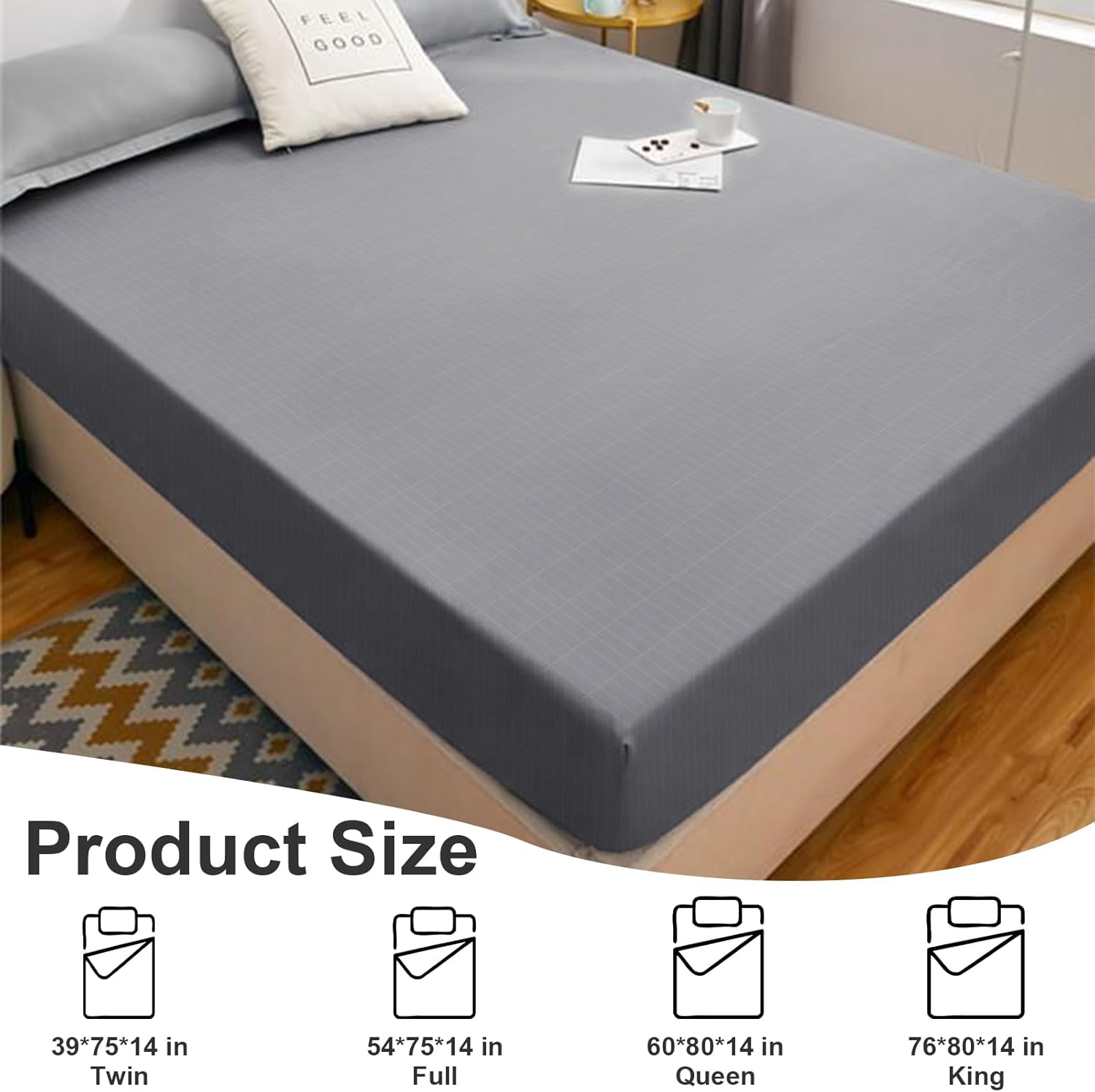 Grounding Sheets Full, Earth Grounding Fitted Sheet Full Size, 10% Silver Fiber, Grounding Bed Sheets with Grounding Wire for Better Sleep (Gray, 54 * 75 * 15 inch)