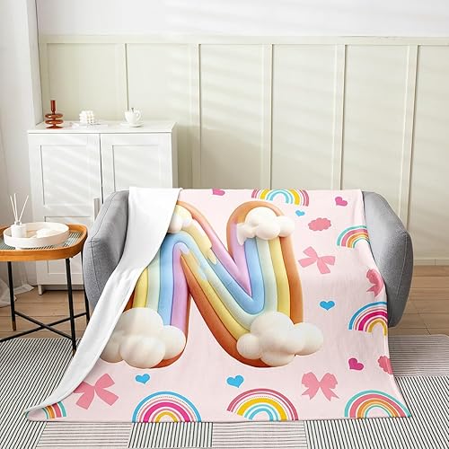 Miniatura 2 de Erosebridal Initial Letter N Fleece Throw Blanket 40"x50" - Ultra-Soft for Couch Sofa Bed,Monogrammed Flannel Blanket,Kids Kawaii Bows Fuzzy Plush
