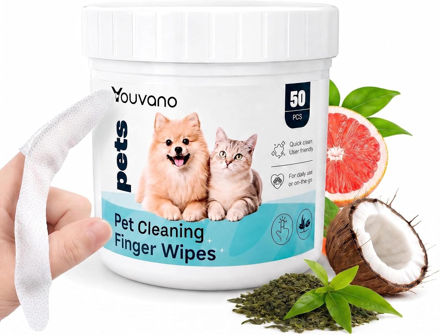 Pet Cleaning Finger Wipes for Dogs and Cats Non-Slip Design 50 Counts