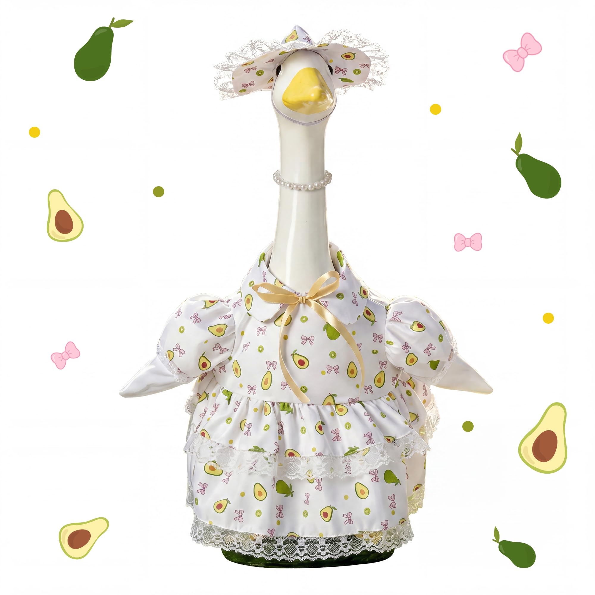 YALEENT Porch Goose Outfit with Pearl Necklace and Flower Hat for 23 Inch Goose Statue, Outdoor Patio Yard Garden Holiday Decor