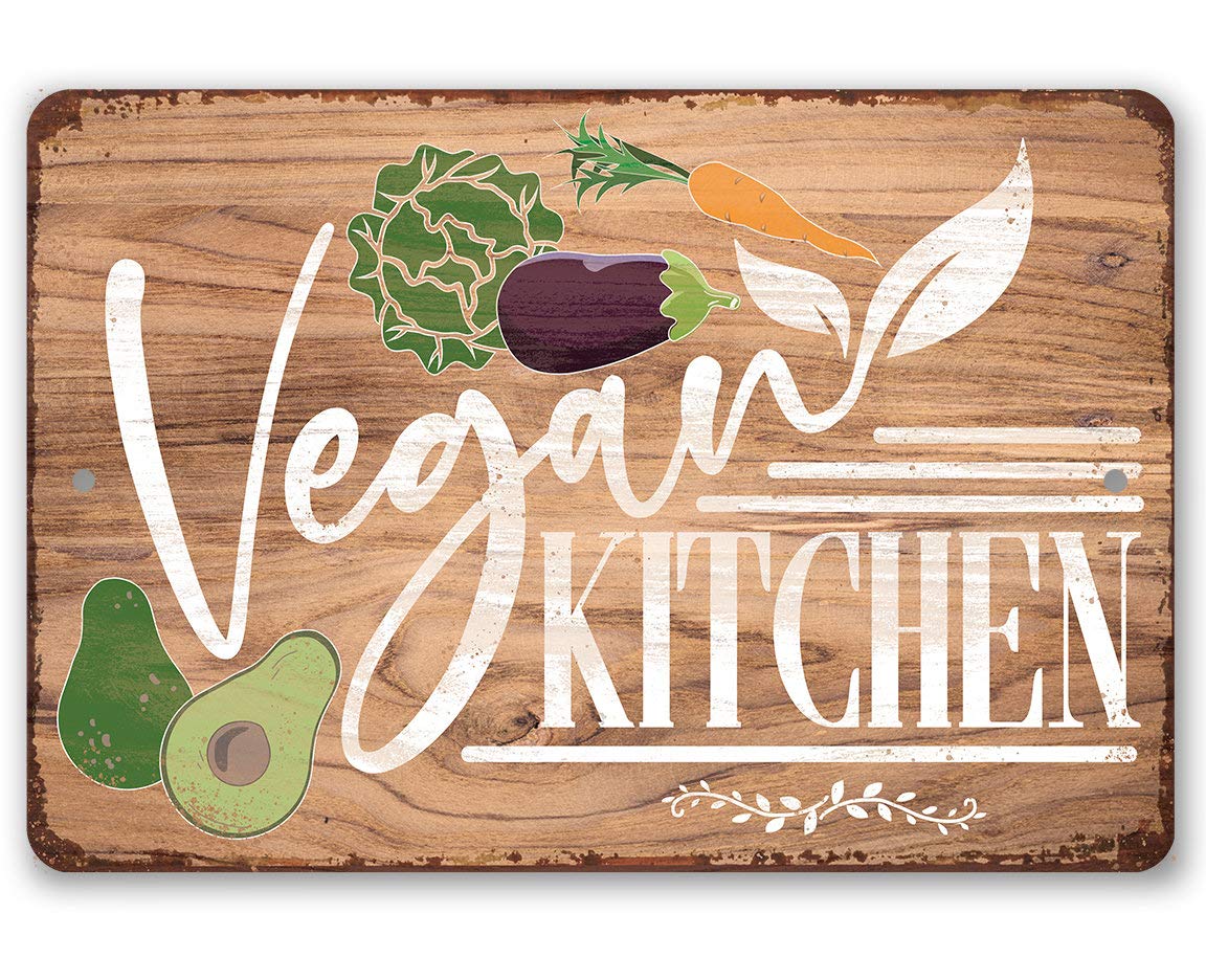 Matlpats Tin Sign - Vegan Kitchen - Metal Sign Use Indoor Outdoor - Great Vegan Kitchen Decor 8X12 Inch