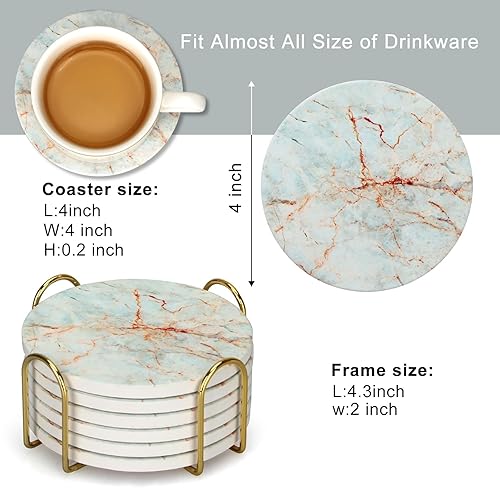 Miniatura 2 de Juego de 6 posavasos absorbentes de cerámica verde con soporte, posavasos redondos estilo mármol para mesa de café, bar personalizado, granja,