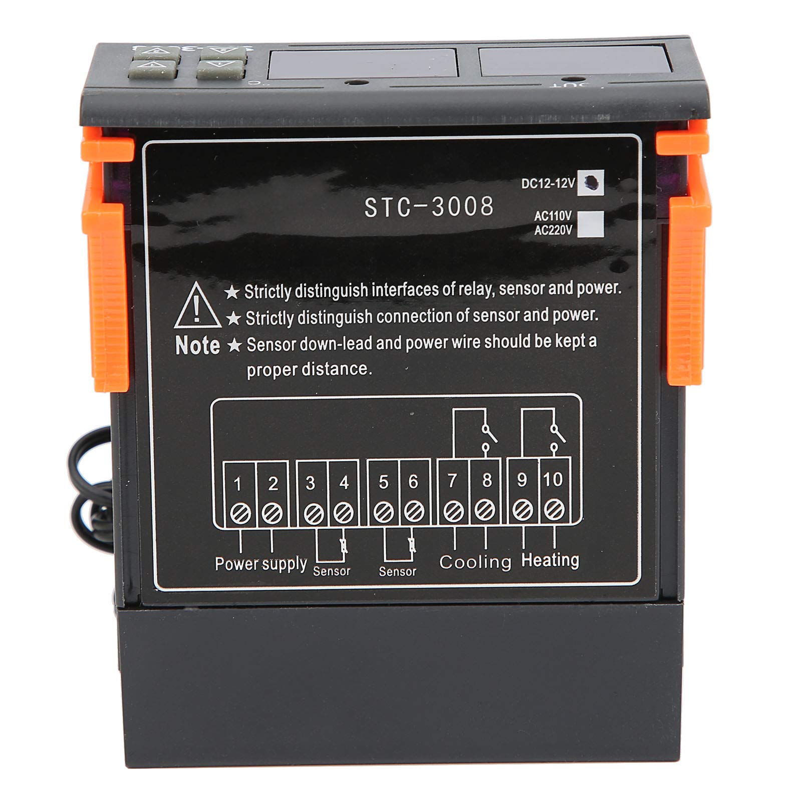 STC-3008 Dual Display Dual NTC Probe Sensor Digital Temperature Thermostat Controller (12V)
