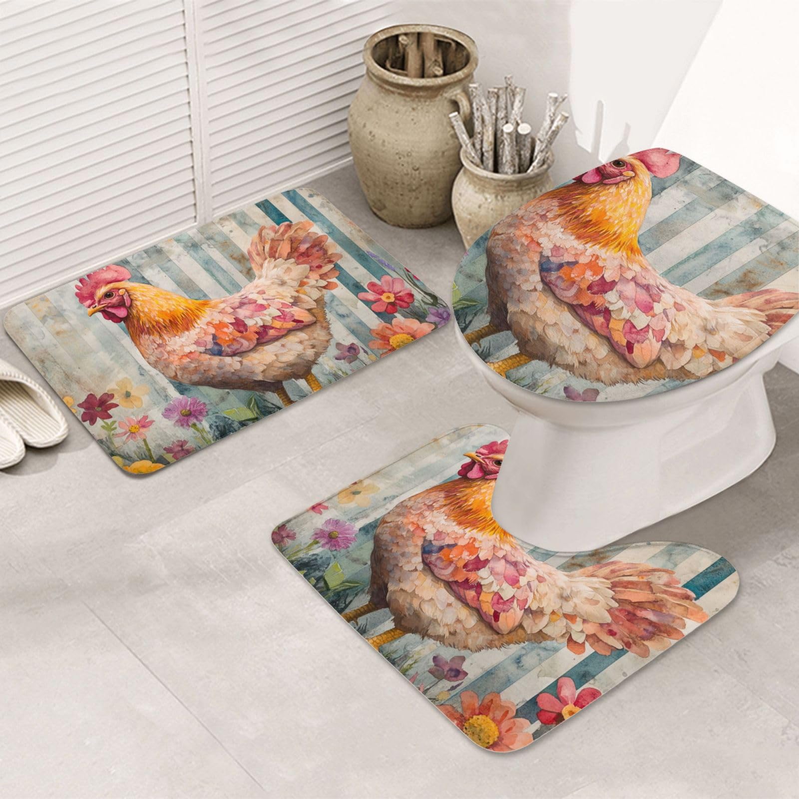 Funda para asiento de inodoro y alfombrilla de baño lavable juego de 3