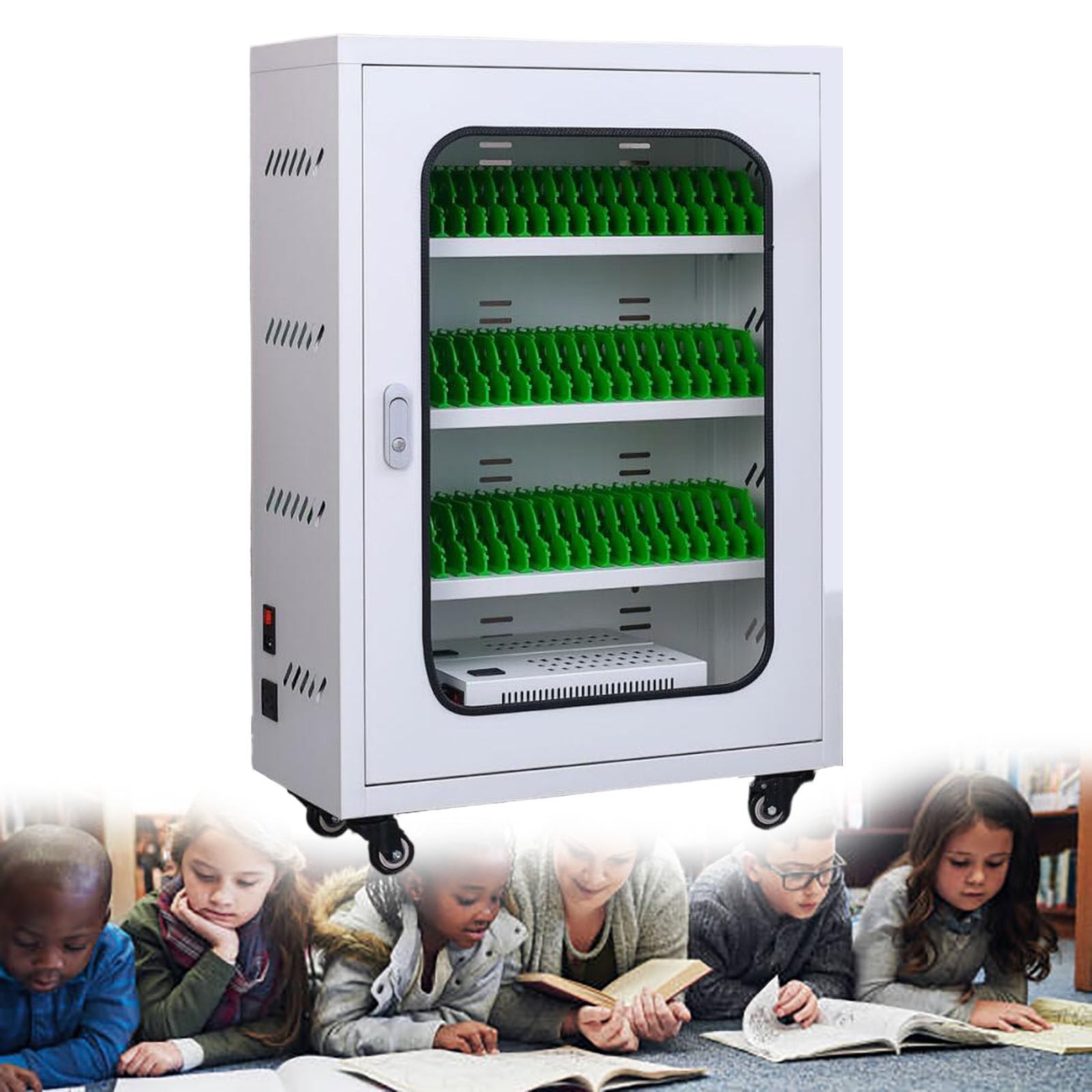 Handy-Ladestationen für 30/40/50/60 Geräte, mobiler Lade- und Aufbewahrungswagen, Über USB wiederaufladbarer Handy-Ladeschrank, für Büro-Klassenzimmer, 50 Steckplätze,50slots