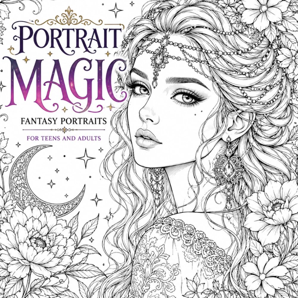 Portrait Magic: Fantasy Portraits Coloring Book for Teens and Adults