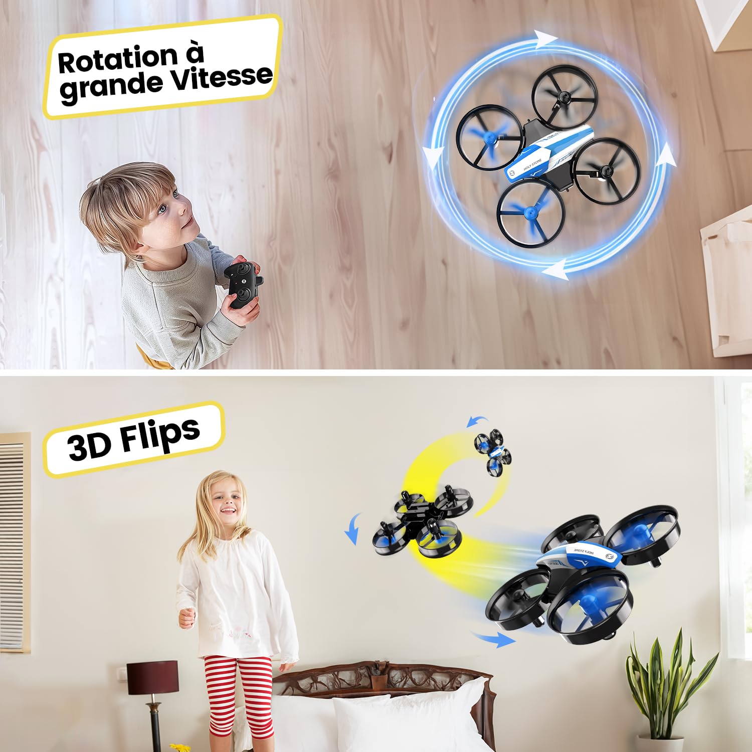 Holy Stone HS210 Mini Drone pour Enfants et Débutants RC Nano Hélicoptère D'intérieur avec mise en vol Automatique, Flip 3D, Mode sans tête et 3 Piles, Superbe Cadeau pour Garçons et Filles, Bleu