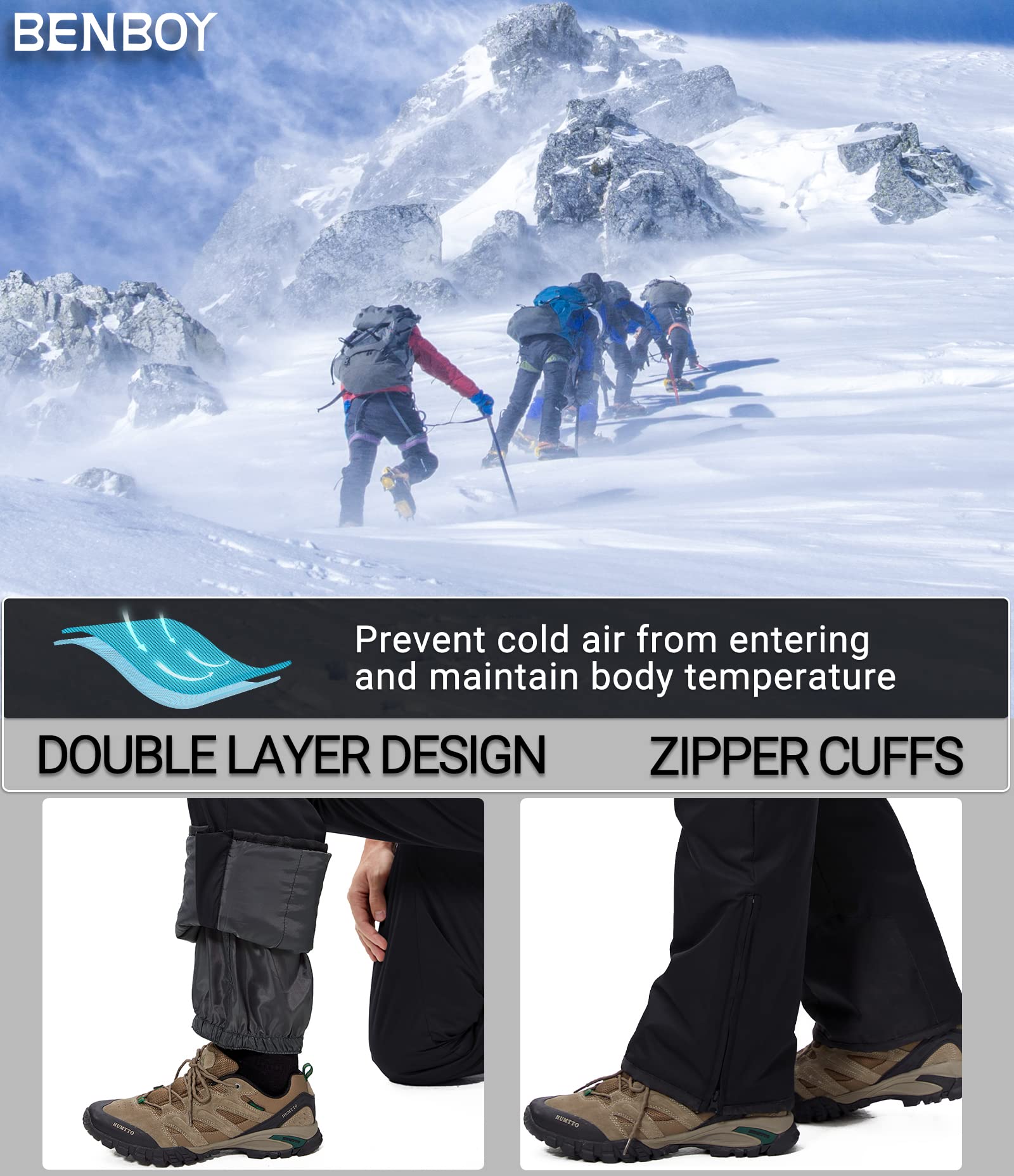 Pantalones Nieve Esquí Hombre Invernal Pantalón Softshell Calor Pantalones de Trabajo Largos Prueba Viento Impermeable Mono Outdoor Pantalón Funcional con Tirantes Ajustables HXK8012M-Black-S