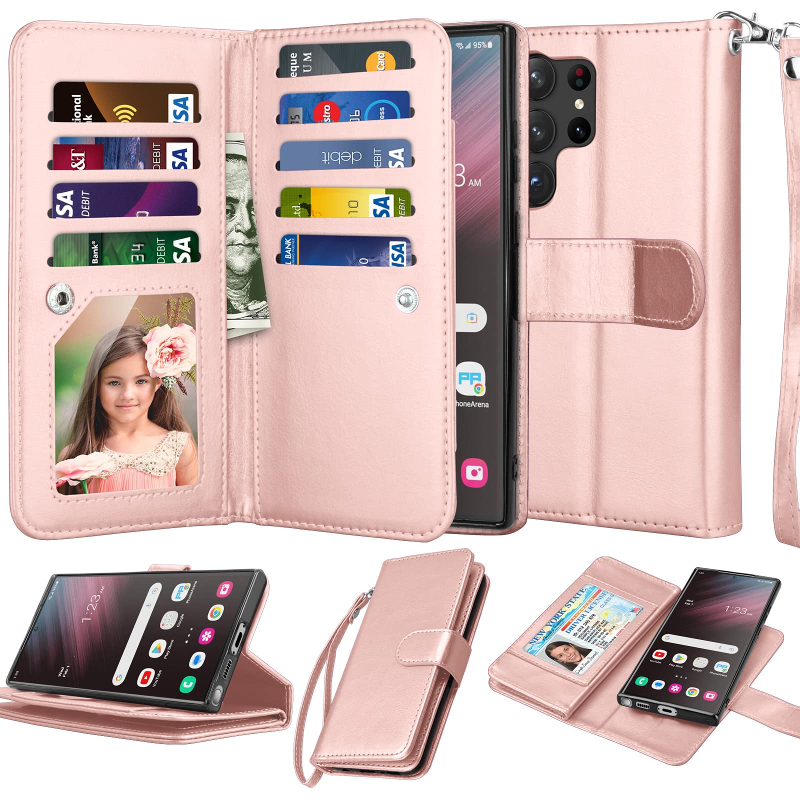 Njjex Galaxy S23 Ultra Case, for Samsung Galaxy S23 Ultra Wallet Case, [9 Card Slots] PU Leather ID Credit Card Holder Folio Flip [Detachable]