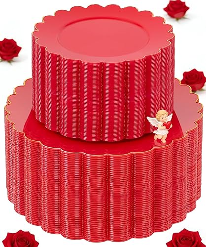 Miniatura 17 de supernal 100 platos de plástico blanco y dorado festoneado, platos de plástico para fiestas, bonito plato de cena, perfecto para el día de San 100