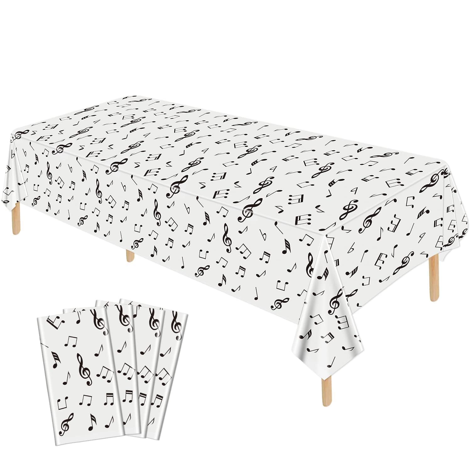 Hegbolke 4 Pack Musical Notes Tablecloths 220x130cm Reusable Rectangular Music Tablecovers Musical Notes Theme Birthday Party Decoration for Music Party Decoration Supplies