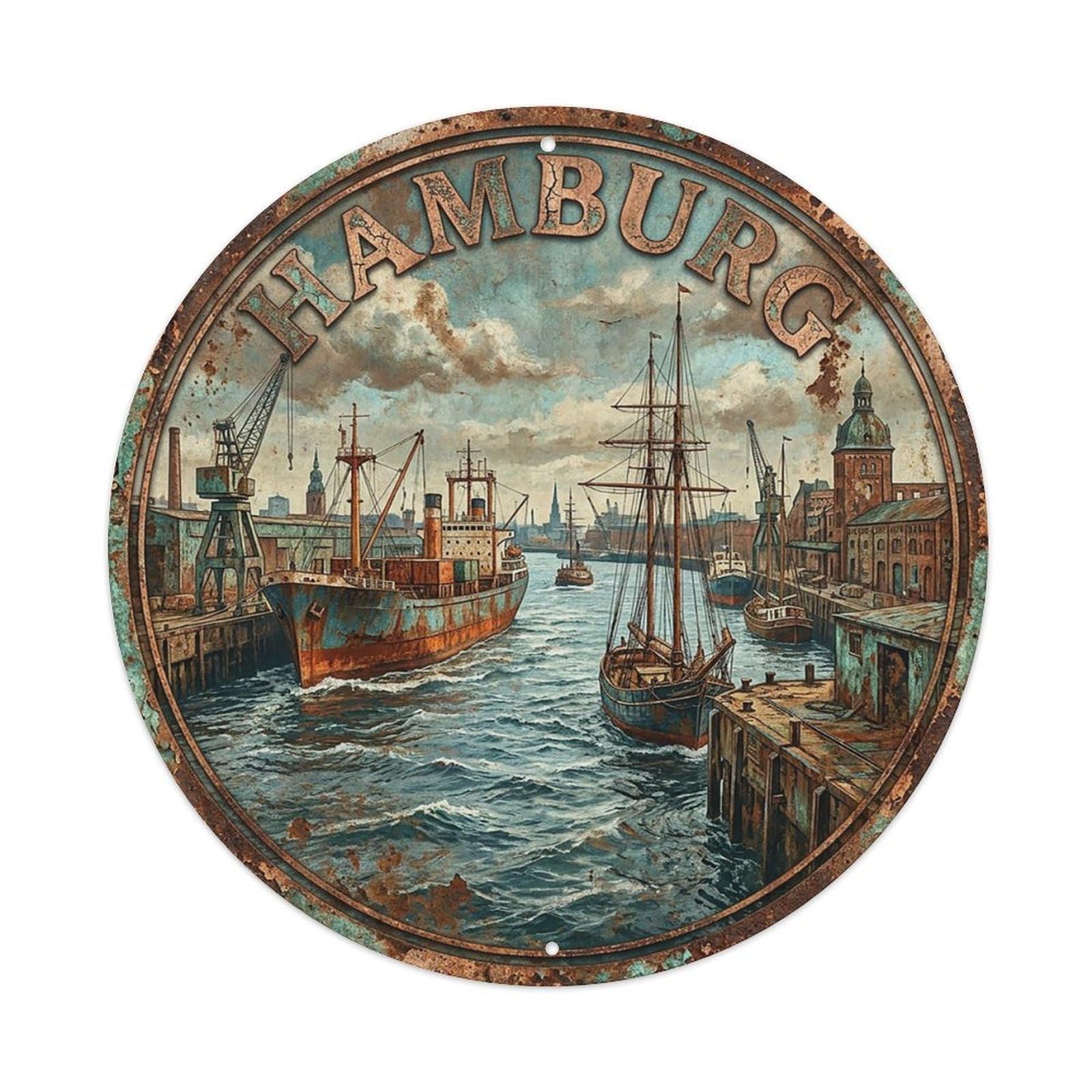 Retro Travel Germany Hamburg Vintage Metal Tin Sign Plaque Wall Decor for Cafe, Club Bar, Office, Garden Metal Poster 8x8Inch