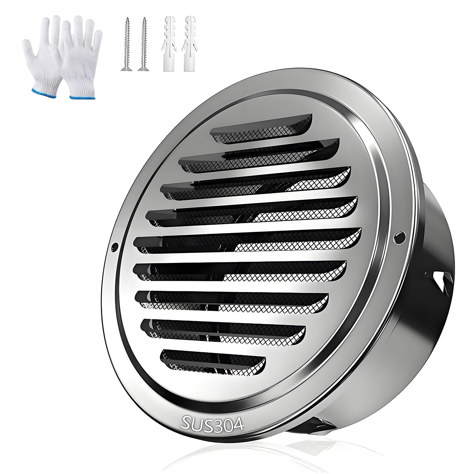 AMZBNEIDI Extractor Vent Cover Grille, 304 Stainless Steel Round Air Soffit Vents Flat Ducting Mesh Screen Grille Cover 50-300mm(120mm/4.7in)