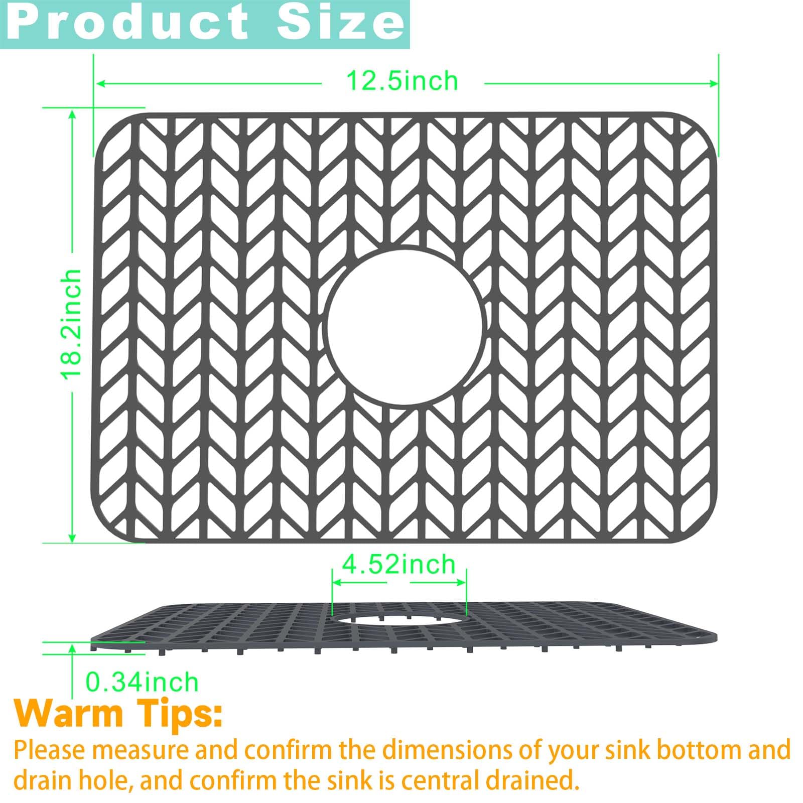AWOKE Tapis de protection d'évier de cuisine pliable antidérapant pour fond d'évier en porcelaine avec drain central 46 x 31 cm (gris)