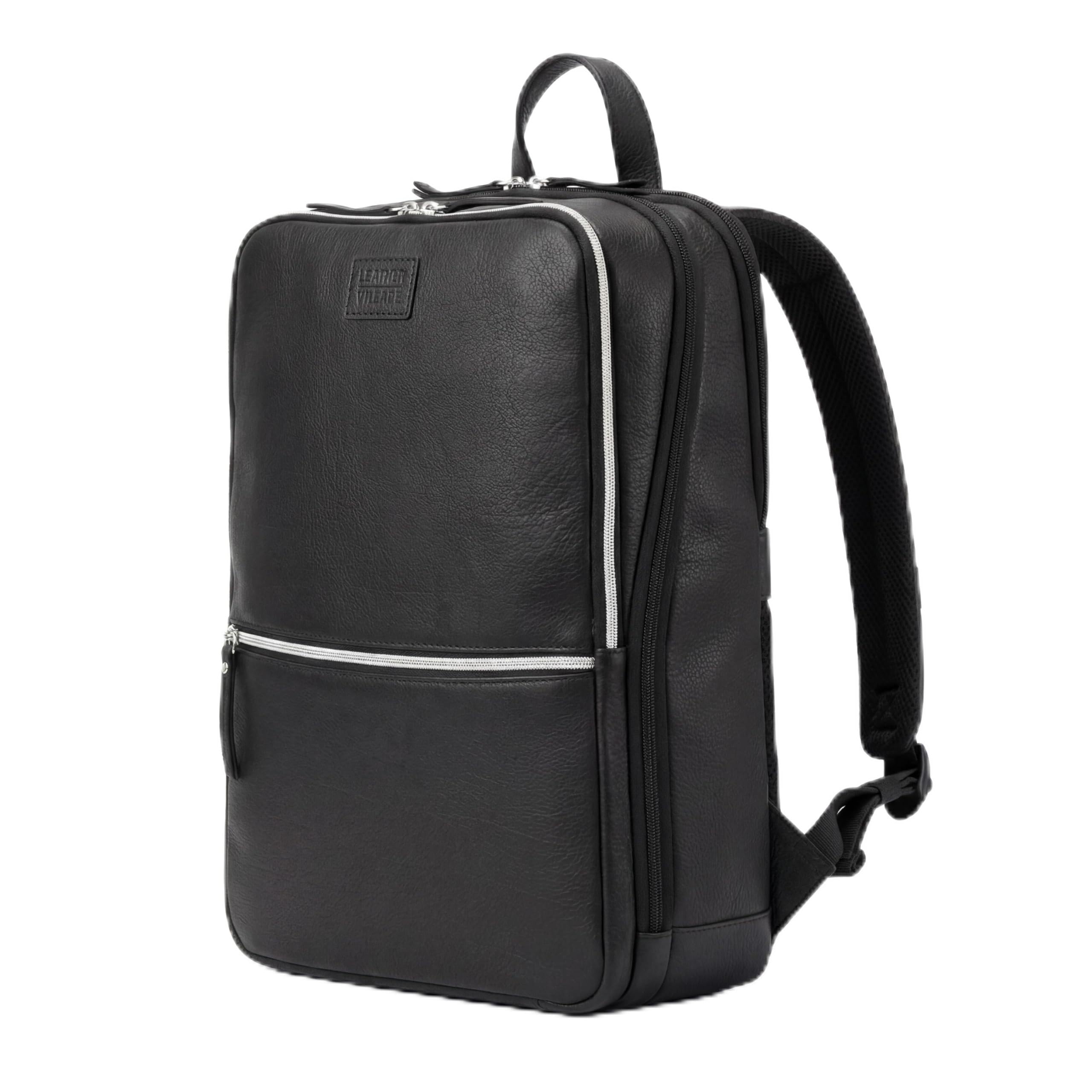LEATHER VILLAGE Leather Laptop Backpack for Men | Black | Slim Professional Business Bag Fits 15.6”-Laptop | Water-Repellent Work & Travel Daypack