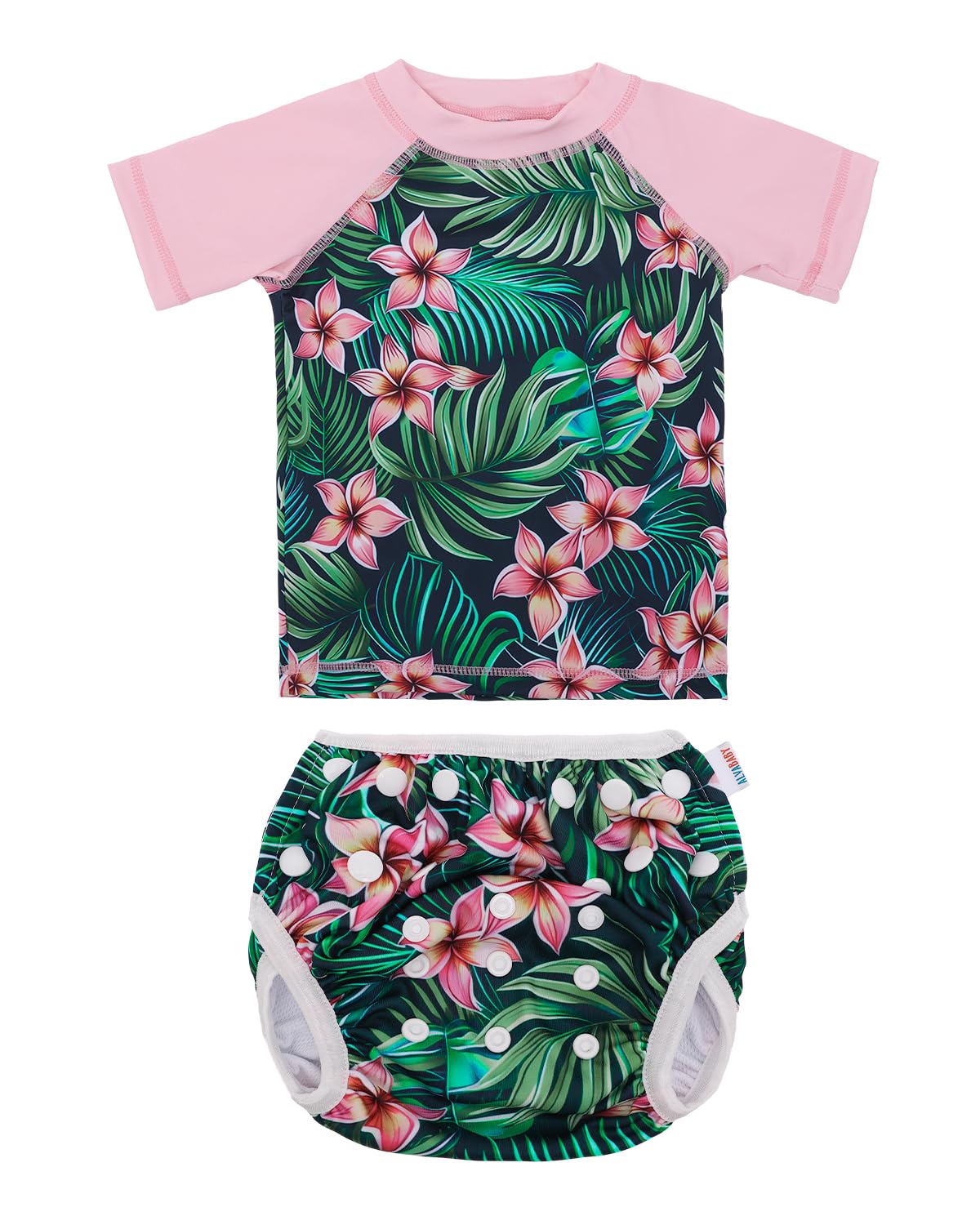 ALVABABY 2-Piece Baby Boy Swimsuit,Infant Toddler Bathing Short Sleeve Swimwear,Baby Reusable Swim Diaper with Matching Top