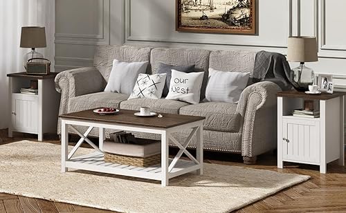 Miniatura 11 de ChooChoo Juego de 2 mesitas de noche, mesa auxiliar rústica vintage con almacenamiento para dormitorio, sala de estar, negro y marrón Negro y