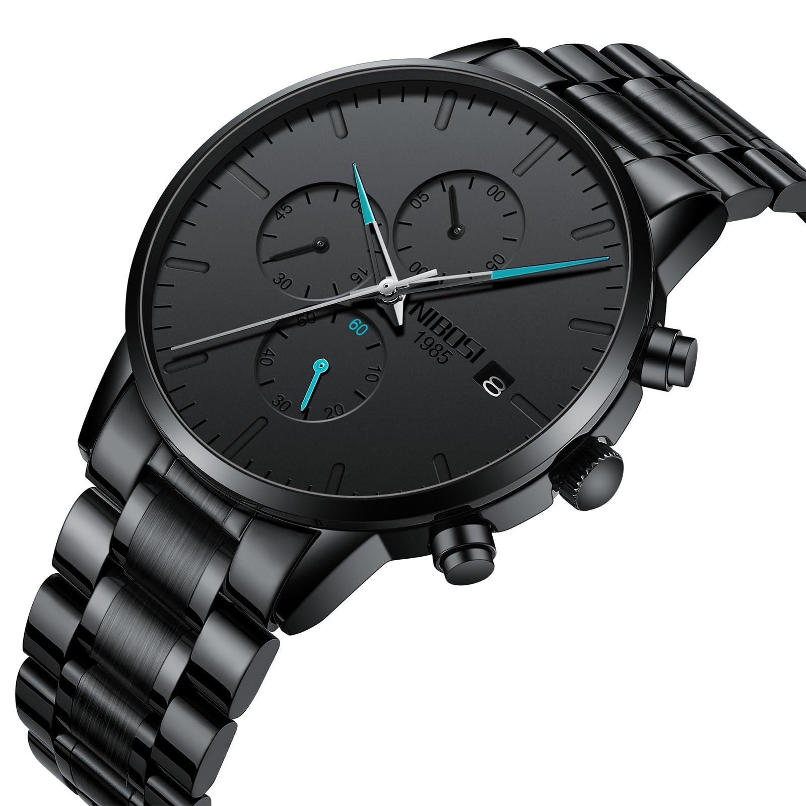 NIBOSI Herrenuhren Analog Chronograph Minimalist Schwarzes mit Datum | Wasserdicht Edelstahl Armband, Business Quarzuhr Militär Casual Uhren für Männer