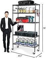 Vista 3 de YNN Storage Shelves,1750Lbs 5 Tier Heavy Duty Metal Rolling Shelving Unit with Wheels & 8 Hooks, Adjustable Garage Wire Rack for Kitchen, Negro