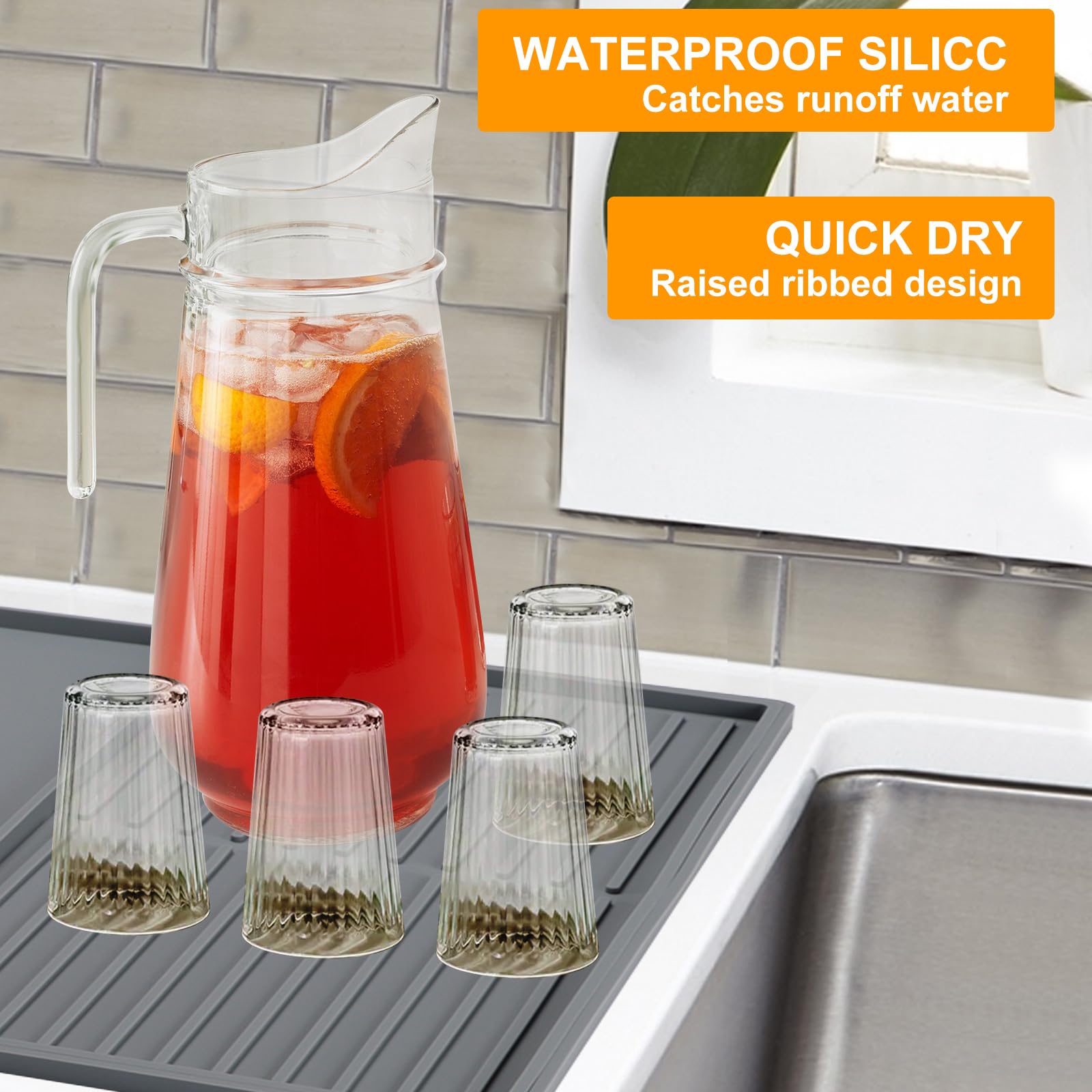 Tappetino Macchina Caffe, Antiscivolo Silicone Tappetino per Macchina da Caffè Tappetino in Silicone per Caffè con Bordo Rialzato, per Bar Piani Cucina Uffici e Tavoli da Pranzo (Grigio)