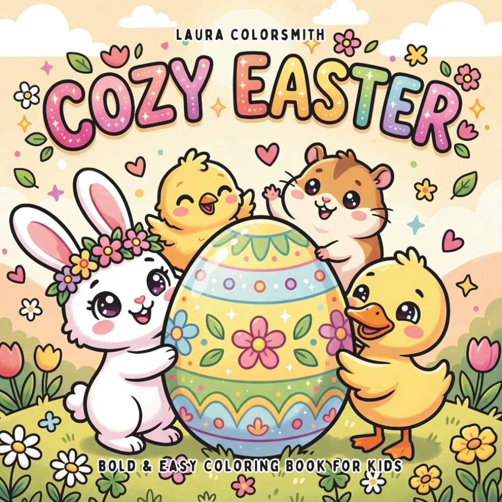 Cozy Easter - Bold & Easy Coloring Book for Kids: Cute and Simple Easter Coloring Pages with Bunnies, Eggs, and Cozy Spring Scenes for Relaxation and Creative Fun (Coloring Book for Easter)