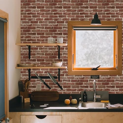 Miniatura 7 de Rollo de papel tapiz plano de piedra de ladrillo sintético de 17.5 x 118 pulgadas, decoración de pared, para pegar en la puerta, encimera, bloques