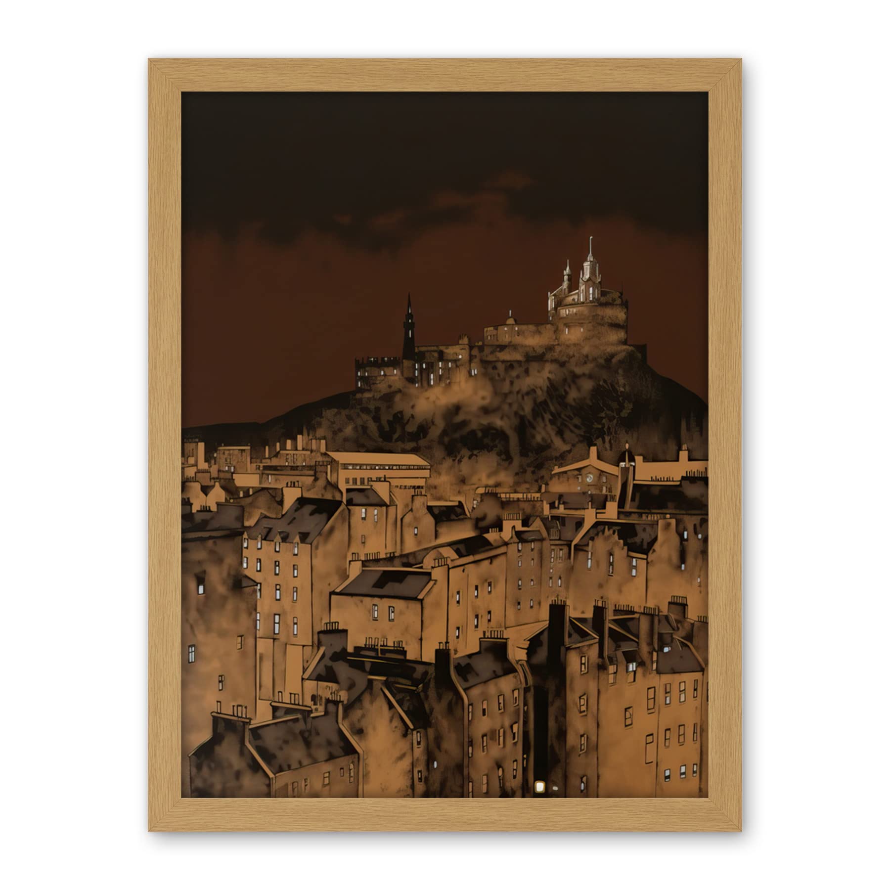 Artery8 Edinburgh Castle Over Old Town Cityscape at Night Artwork Framed Wall Art Print 18X24 Inch