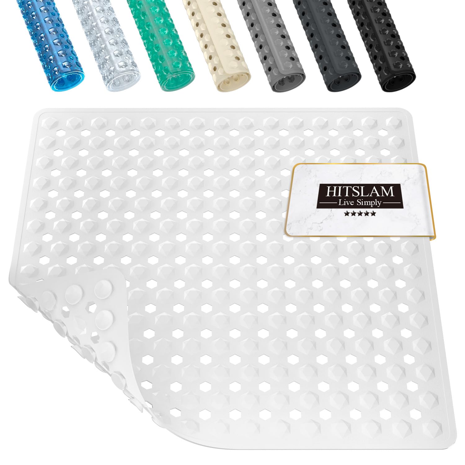 HITSLAM Duschmatte rutschfest, Antirutschmatte für die Dusche 53x53cm, Badewannenmatte mit Saugnäpfen-100% BPA-frei, Quadrat Rutschmatte Dusche schimmelresistent & maschinenwaschbar, Weiß
