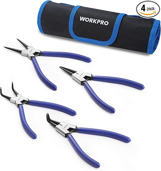 WORKPRO 4-Piece Snap Ring Pliers Set, 7-Inch Internal and External Circlip Pliers Kit with Straight and Bent Jaw, For Ring Remover Retaining, Storage Pouch Included, Father's Day Gifts