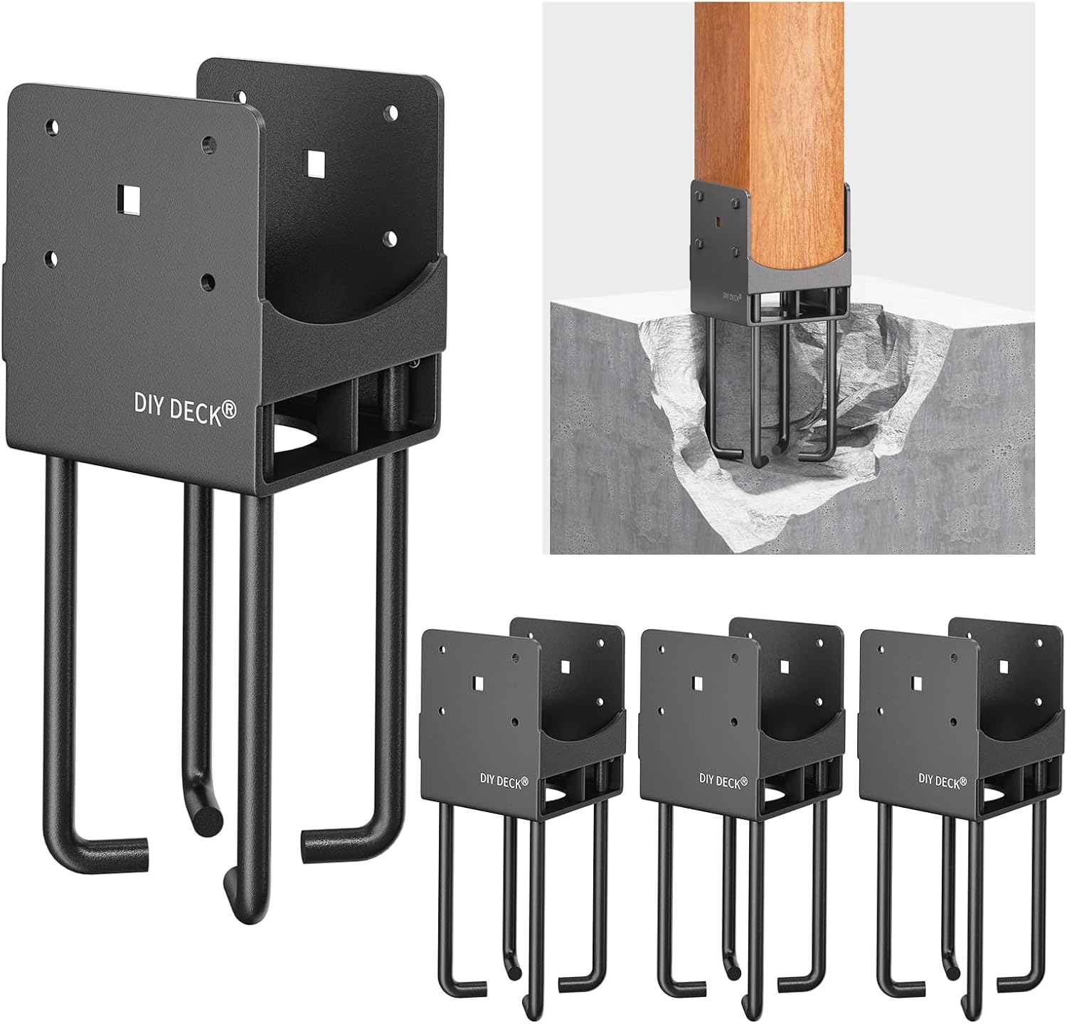 Heavy Duty Stainless Steels U-Shape Wet Concrete Fence Post Holder 6"x6" (Actual 5.5 "x5.5) Base Anchor Bracket with Air Flow Channel for Terrace Post Base,Fences , Wood pergola, 4Pack 6x6 4Pack