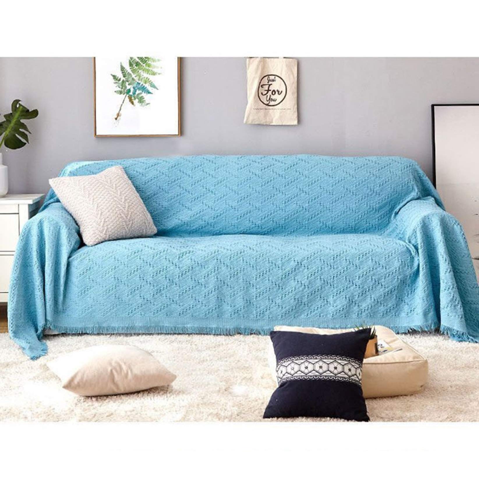 Amazon｜マルチカバー 180*230cm ソファー 北欧 長方形 ニット ブルー