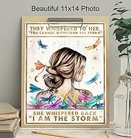 Vista 3 de Arte de pared motivacional bohemio grande de 11 x 14 pulgadas – She Whispered Back I Am The Storm – Decoración de pared con citas positivas – Póster