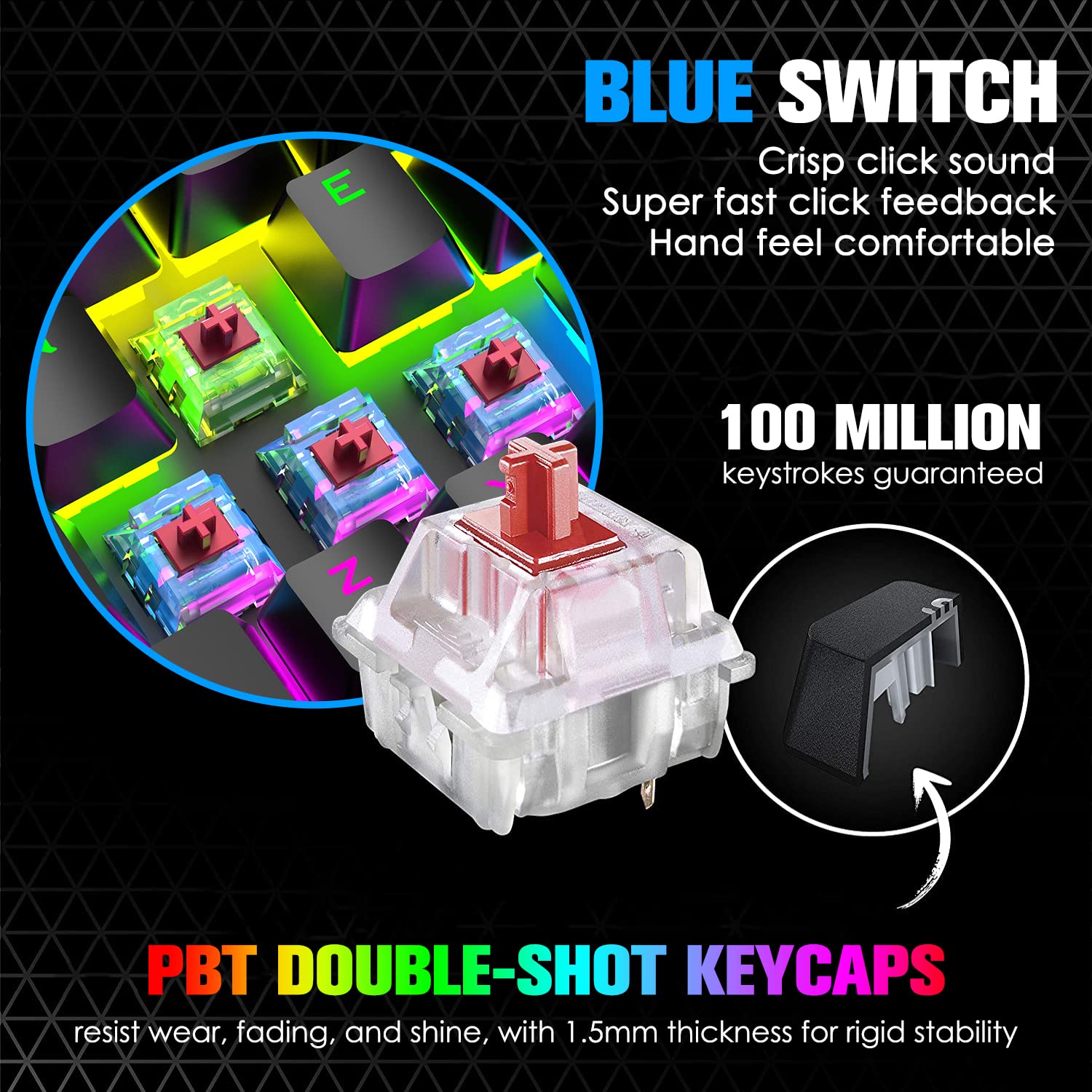 MAGIC-REFINER 60% Gaming-Tastatur Und Maus-Kombination, RGB-Hintergrundbeleuchtung, Mechanische Tastatur, Leichte Gaming-Maus, 62 Tasten, USB-C-Kabel, 6400 DPI, Win/Mac, QWERTY