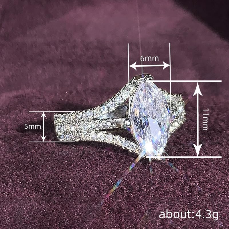 925 Sterling Silver Plated Shiny Moissanite Engagement Rings for Women's,Dainty Statement Promise Solitaire Marquise Cut CZ Wedding Bands Infinity Promise Ring Jewelry Gifts for Her Size 6#4