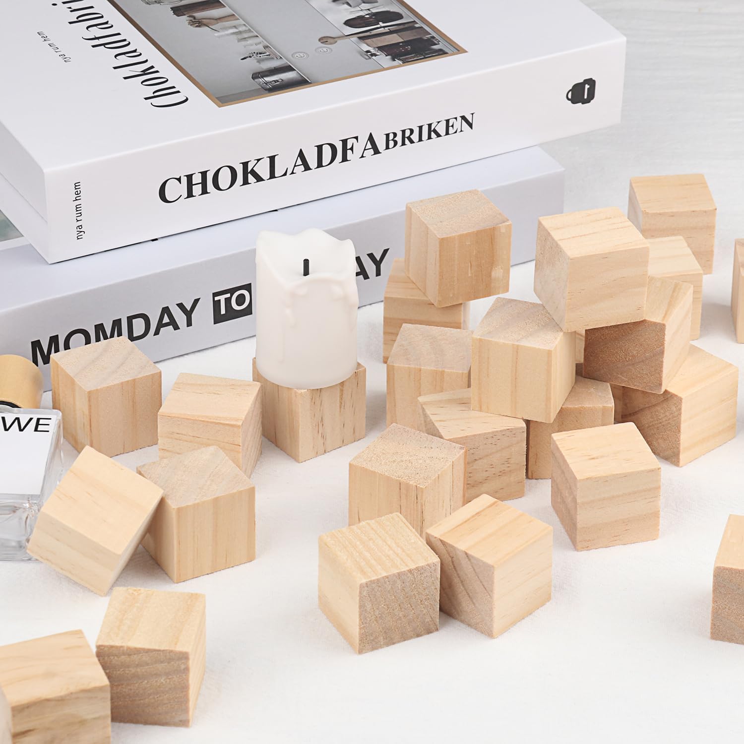 150 Packs Wooden Blocks for Crafts, 1.2 Inch Pine Wood Cubes, 3 x 3 x 3 cm Wooden Cubes for Paint, Stamp, Decorate, DIY Projects and Personalized Gifts,by GNIEMCKIN