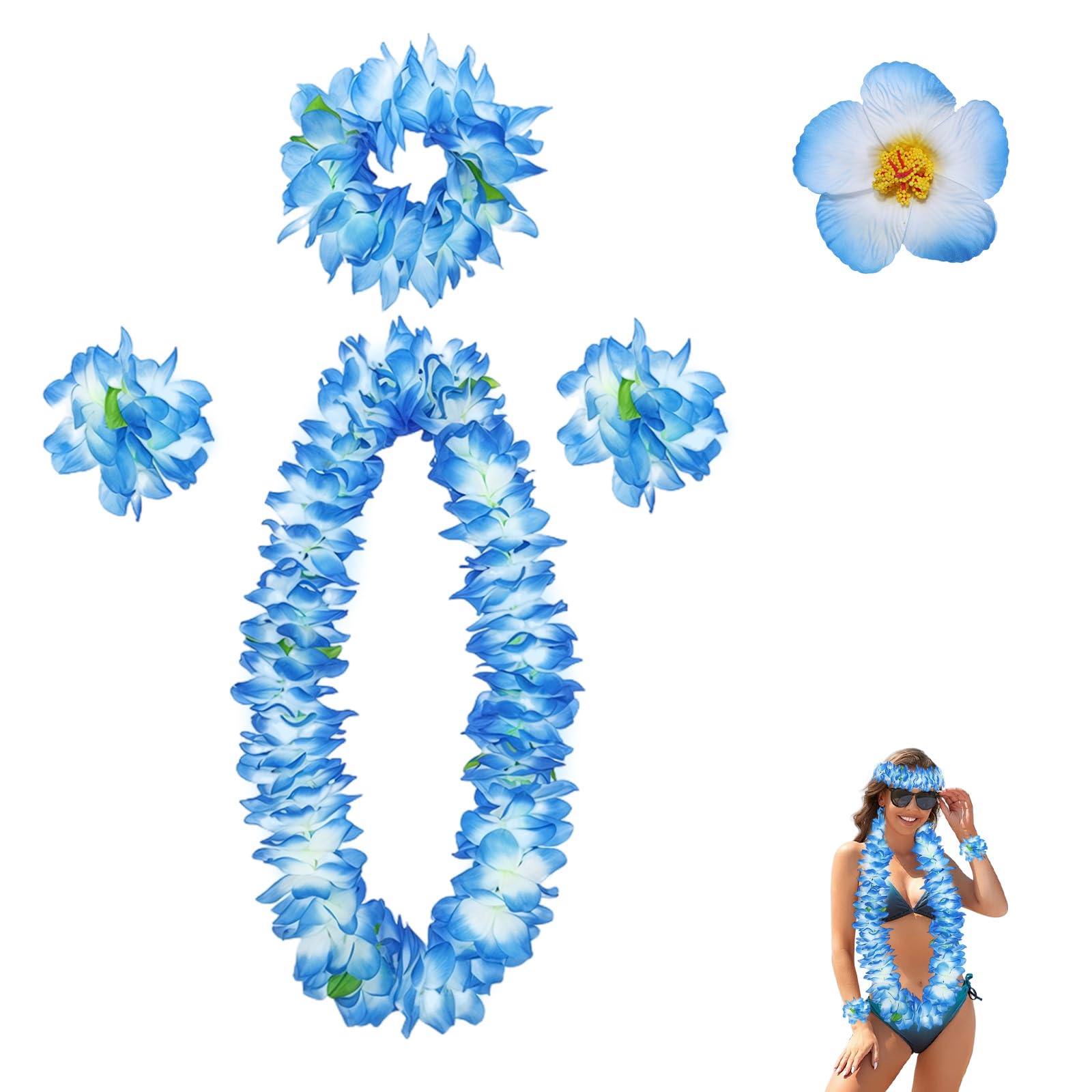 Conf. 8 Corone Di Fiori Hawaiane Boho - Fascia Per Capelli Con Fiori Artificiali, Multicolore, Regolabile, Per Matrimonio, Damigelle, Feste In Spiaggia E Festival - 3