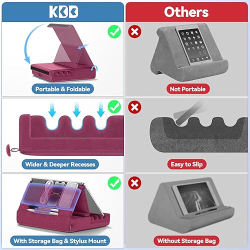 Miniatura 4 de KDD Soporte de almohada para tableta, soporte plegable para iPad para regazo, cama y escritorio, base suave para tablet con bolsillo y soporte para