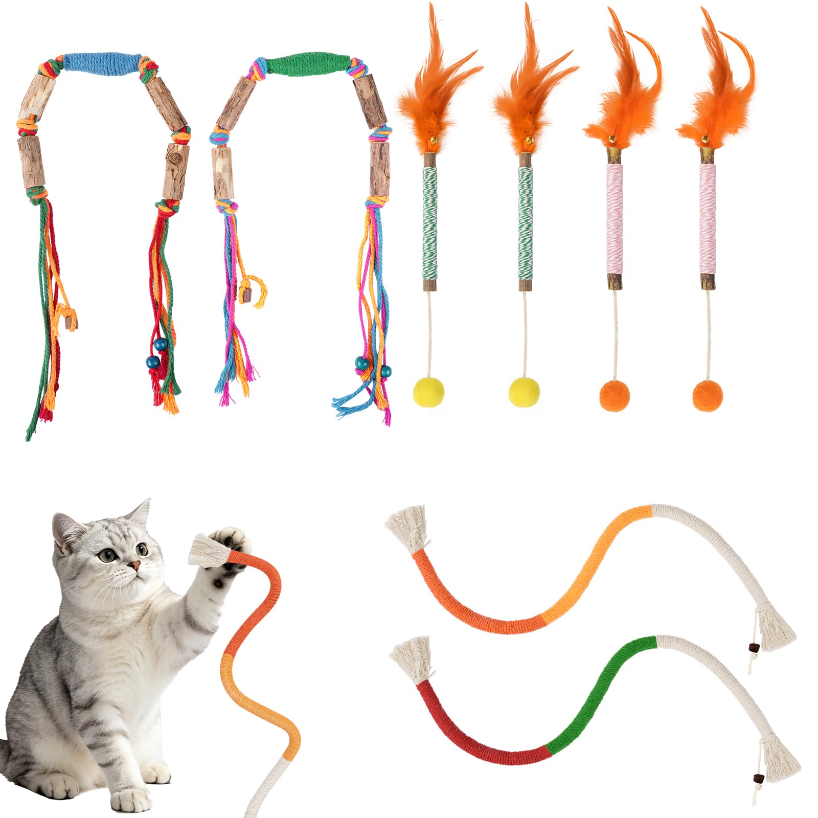 AOOTE Chew Rope for Cats, 8 Pcs Cat Bite Rope Chew Toy, Chews Toy Bite Ropes, Safe Teeth Cleaning Toys for Indoor Cats Teeth Cleaning, Interactive Cat Chews Toy