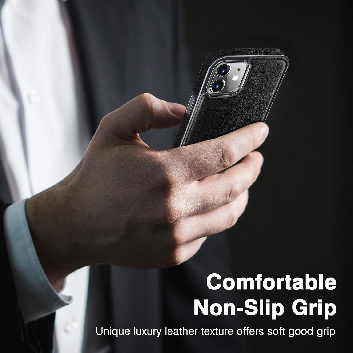 LOHASIC Compatible with iPhone 12 Mini Case, Premium Soft Leather Luxury Noble Business Anti-Slip Scratch Resistant Shockproof Protective Cases for iPhone 12 Mini 5G 2020 5.4 inch - Black
